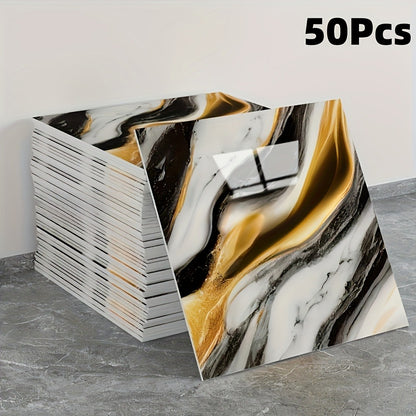 Peel and Stick Wall Tile Stickers Marble Pattern Self-Adhesive Waterproof Glossy Wallpaper 50/100Pcs for Kitchen Bathroom Living Room Home Decor