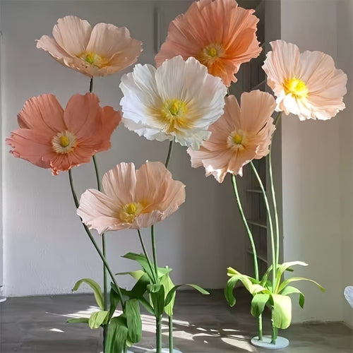 Giant Paper Poppy Artificial Flower - Super Large Floor Standing Fake Flower for Wedding Backdrop, Shop Window Display, Event & Party Decoration, Paper Art Floral Decor, Multiple Colors