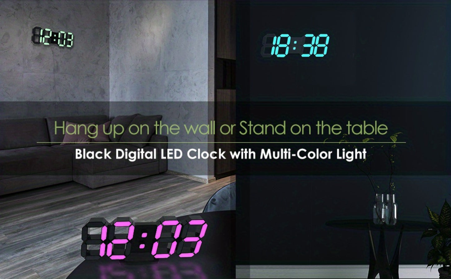 Digital Wall Clock RGB Neon LED 9.7" Large Display – Aesthetic Alarm Clock with Remote Control, Adjustable Brightness, Date & Temperature Display for Bedroom, Living Room, Office & Gym