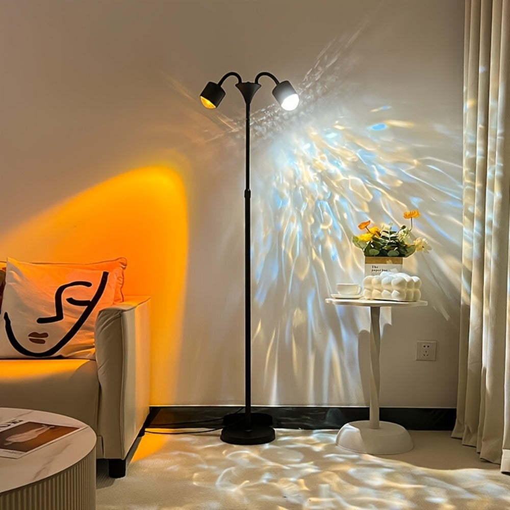 Ocean Wave Projector Lamp Double Head RGB Mood Light - 360° Rotation 3D Ripple Effect DIY Colors USB Remote Control for Bedroom Living Room Party Decor (Black)