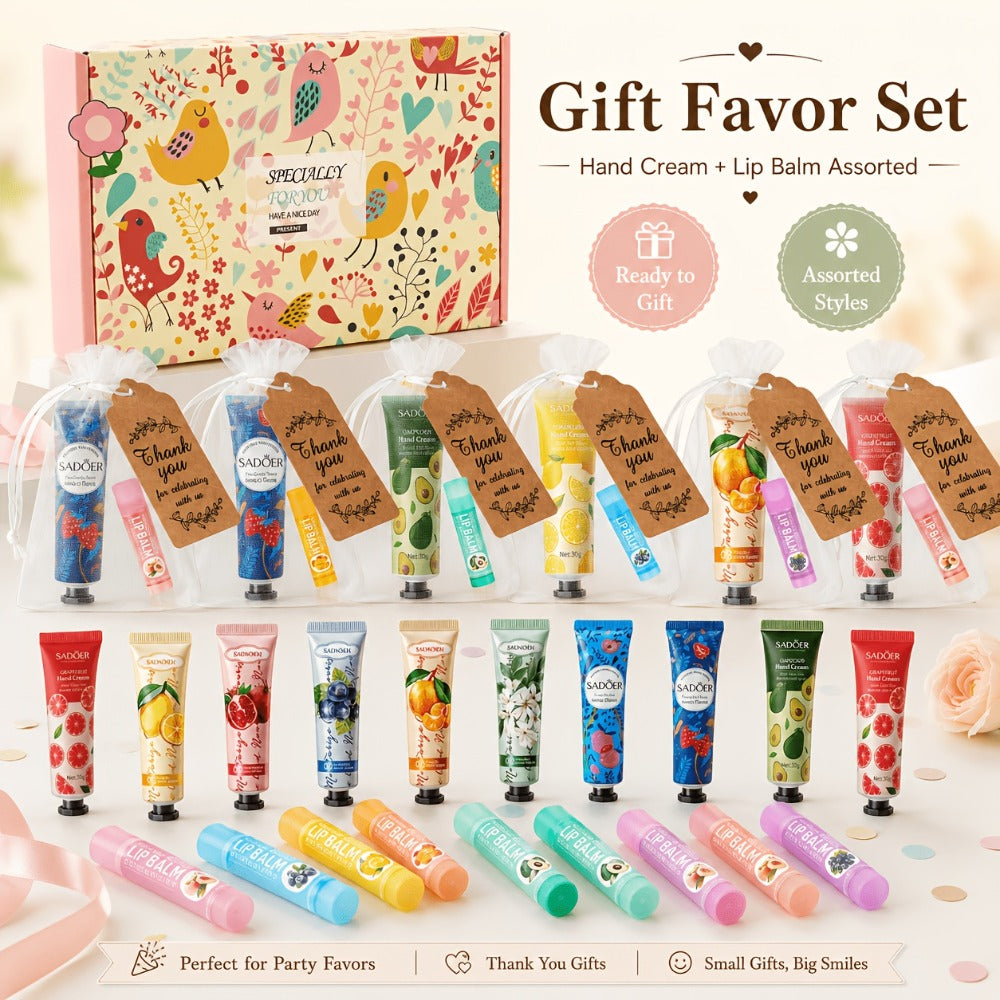 24pcs Bulk Lip Balm & Hand Cream Gift Set – Party Favors, Wedding & Thank You Gifts for Guests