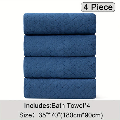 Oversized Bath Towel Set 4 Piece Diamond Pattern Microfiber - Ultra Soft Highly Absorbent Quick Dry | 10 Colors | Blue Green Black Gray Navy Orchid Brown Purple White Turquoise | Bathroom Hotel Gym Gift