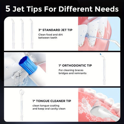 Water Flosser Electric Oral Irrigator 9 Replaceable Nozzles 350mL Tank 20-Day Battery 360° Rotatable Tip Intelligent Pressure Control Deep Teeth Gum Cleaning
