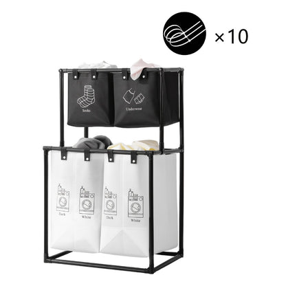 Laundry Sorter 2 Compartment Hamper – 2-Tier Metal Frame Laundry Hamper with Handles, Breathable Mesh Bags & Cable Ties – Space-Saving Clothes Organizer for Home, Bedroom & Apartment