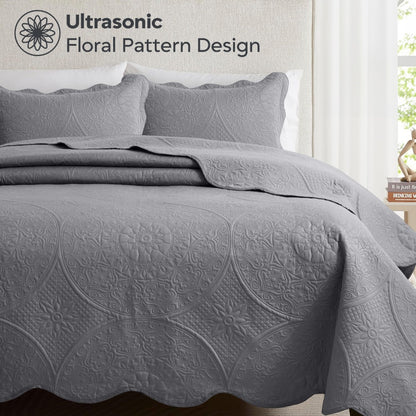 Quilted Bedspread Set 3 Piece – Soft Floral Coverlet with Pillow Shams, Lightweight Breathable Quilt for Bedroom & Guest Room, All Season Bed Cover