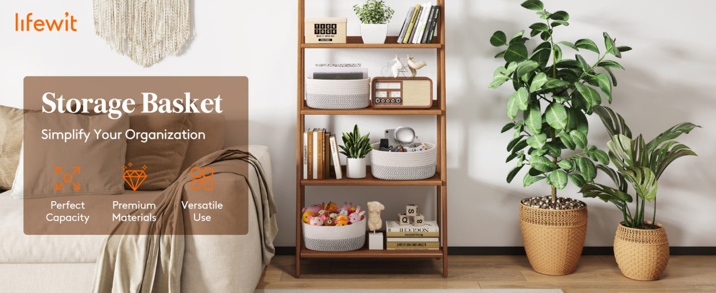 Woven Storage Baskets 6-Pack Cotton Rope Cube Bins 11x7x5" | Handmade Small Shelf Baskets for Organizing Closet Bedroom Living Room Playroom | Round Decorative Storage Caddy Multiple Colors