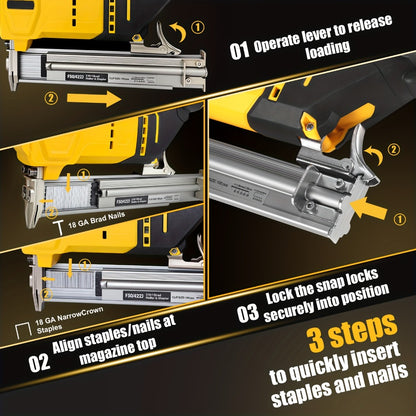 Cordless Brad Nailer and Stapler 2-in-1 Compatible with DEWALT 20V MAX Battery, Brushless Motor, Heavy-Duty Safety Lock, Fires 1-3/16" Nails & 7/8" Staples for Flooring Trim Woodworking (Tool Only)