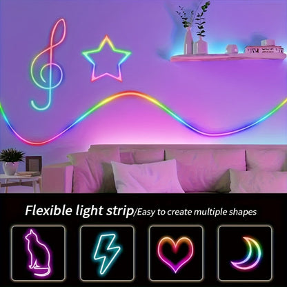 LED Neon Rope Light IP65 Waterproof – RGB Color Changing Light Strip, App & Remote Control, Music Sync, Silicone Neon Light for Bedroom, Gaming Room, Indoor & Outdoor Decoration (3.2/9.8/16.4 Ft)