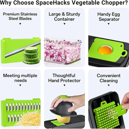 Vegetable Chopper 18-in-1 Multifunctional Food Chopper & Mandoline Slicer with Container – Onion Dicer, Adjustable Cutter for Kitchen Meal Prep, Gray