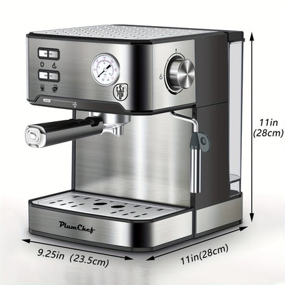 20 Bar Espresso Machine 950W – Stainless Steel Espresso & Cappuccino Latte Maker with Steam Wand Milk Frother, 49.03oz Water Tank, ESE Pod Filter, Home Barista Coffee Machine – Black, Pressure Gauge