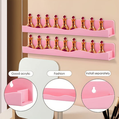 Iridescent Acrylic Floating Shelves Wall Mounted – Colorful Rainbow Storage Rack for Nail Polish, Cosmetics & Sundries, Art Deco Style Bathroom & Bedroom Shelf, 2 or 4 Pack (Pink / Macaron / Clear)