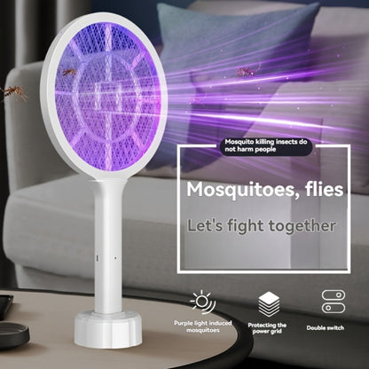 Electric Mosquito Swatter Racket Bug Zapper with LED Night Light & USB Charging, Handheld Insect Killer with Base Stand, Dual Mode Mosquito Lure Lamp for Home, Office & Outdoor Use