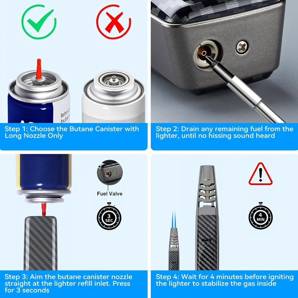 Kitchen Torch Lighter Carbon Fiber Windproof, Adjustable High-Temperature Flame with Safety Lock, Refillable Butane Culinary Torch for Baking, Creme Brulee, Caramel, Welding & Outdoor Use – Black & Gray (Butane Not Included)