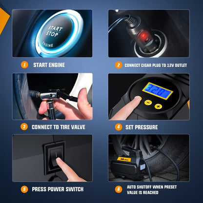 Portable Tire Inflator Air Compressor 12V DC 150PSI – Auto Shut-Off Digital Pressure Gauge LED Light Air Pump for Car SUV ATV Bicycle Motorcycle Balls