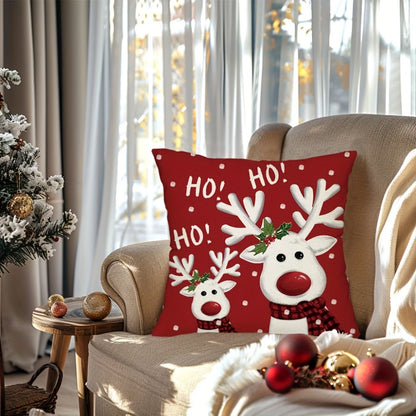 Christmas Throw Pillow Covers 4pcs Set 18x18 | Reindeer Snowman Buffalo Plaid Cushion Covers, Winter Holiday Farmhouse Home Decor, Sofa Couch Porch Patio, No Insert