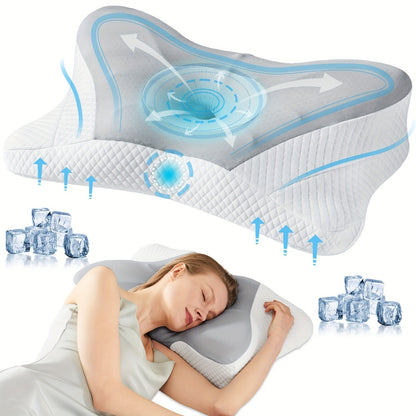 Memory Foam Cervical Pillow Ergonomic Contour Neck Support Orthopedic Bed Pillow for Side Back Stomach Sleepers with Cooling Pillowcase Queen King