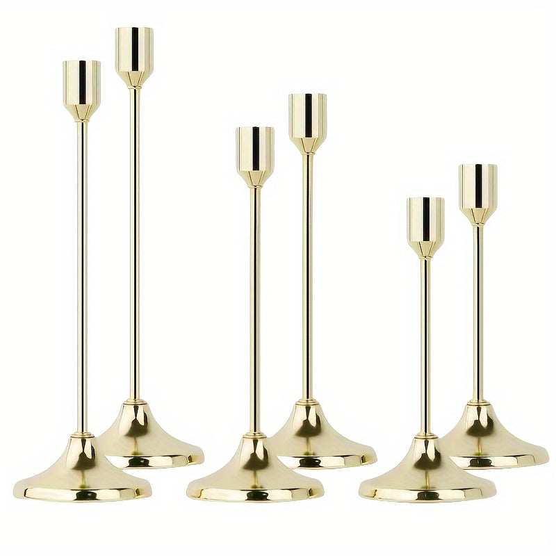 Metal Candlesticks Set of 6 – Taper Candle Holders for Wedding Centerpiece, Christmas, Halloween, Thanksgiving, Hanukkah, Easter & Romantic Candlelight Dinner Table Decor, Assorted Sizes, 3 Finishes