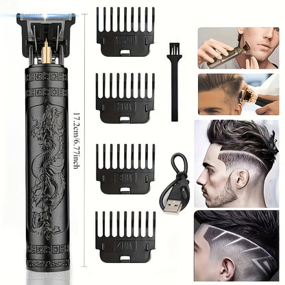 Professional Hair Clipper with LCD Display Vintage Oil Head Fade & Carving Hair Cutting Machine - Precision Trimming for Barbers & Home Use, Unique Dragon & Buddha Head Designs, Rechargeable
