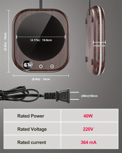Smart Electric Coffee Mug Warmer 40W – Desktop Coffee Cup Thermos with Temperature Display, 3 Heat Settings, 1–12 Hour Timer & 4-Hour Auto Shut-Off, Keeps Coffee Tea Milk Cocoa Warm – Wood Grain Father's Day Gift