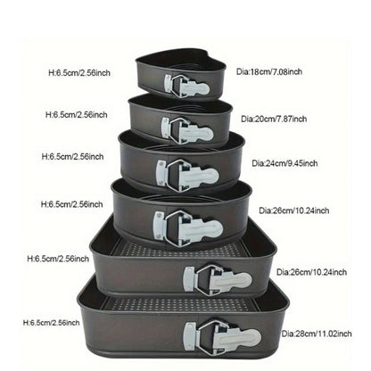 Cake Pan Set 6-Piece with Removable Bottom, Carbon Steel Nonstick Baking Molds in 3 Shapes Square Round Heart, Heavy Duty Springform Cake Pans for Chiffon Mousse Cheesecake Birthday Wedding