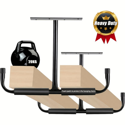 Heavy-Duty Ceiling Garage Storage Hook Rack – Overhead Ladder Hanger with Anti-Slip Foam, Space-Saving Ceiling Mount for Ladders, Hoses & Tools, 2/4pcs
