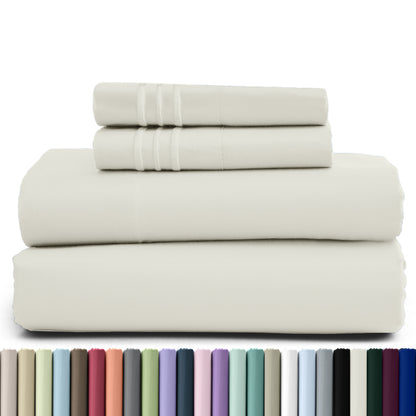 Fitted Sheet Set 4 Piece Microfiber Deep Pocket Bed Sheets - Soft Brushed Bedding Set with Pillowcases, All Season Cooling Sheet Set, 16 Inch Deep Pocket, Multiple Colors & Sizes