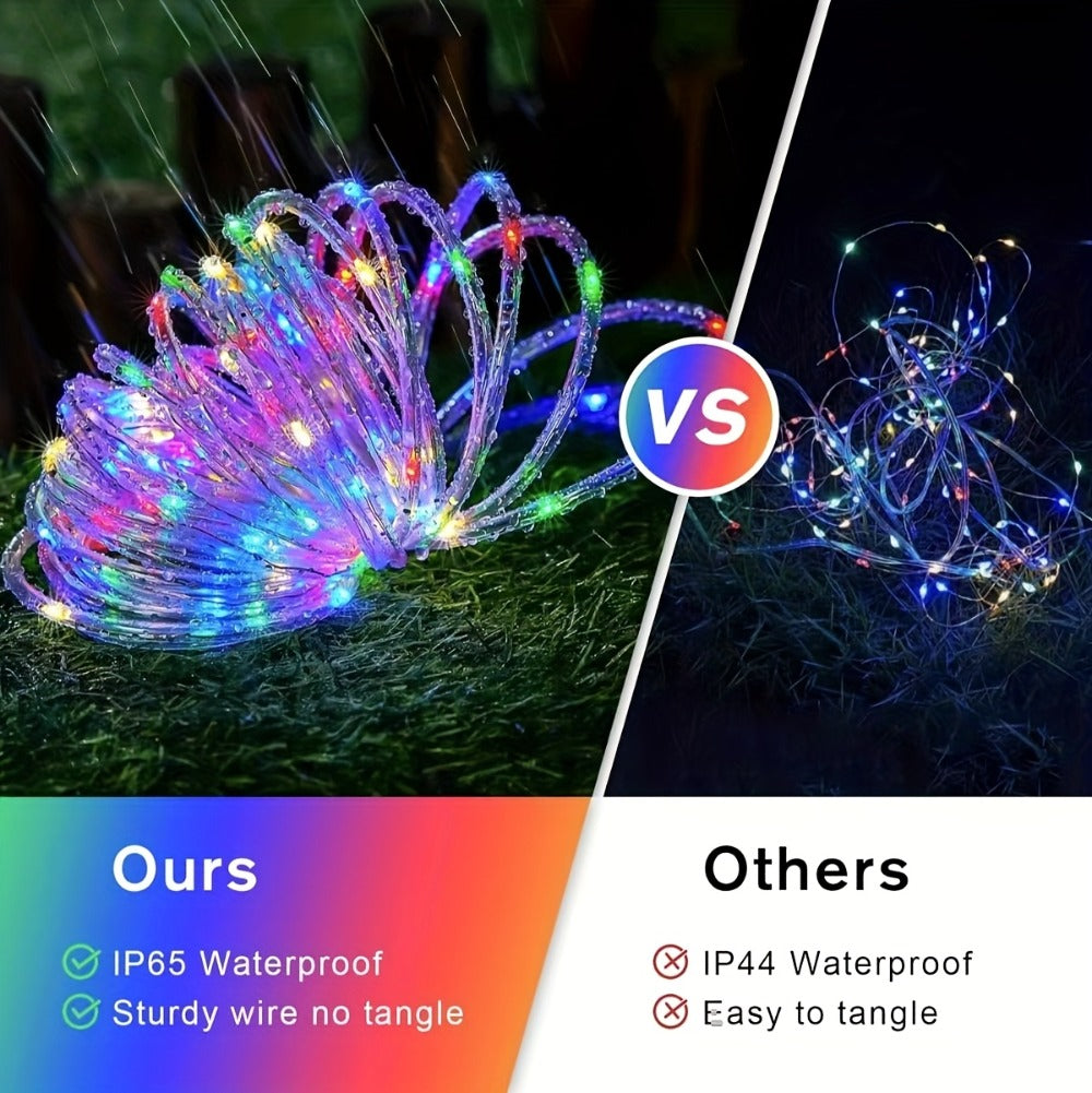 Solar Rope Lights Outdoor 33FT 100LED RGB – 8 Modes IP65 Waterproof String Lights for Garden, Patio, Party & Holiday Decor