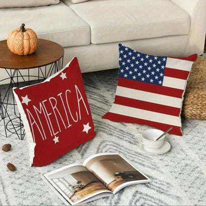 Patriotic Pillowcase Set 4pcs – Stars & Stripes Polyester Pillow Covers, Zipper Closure, Machine Washable, Red White Blue July 4th Independence Day Home Decor