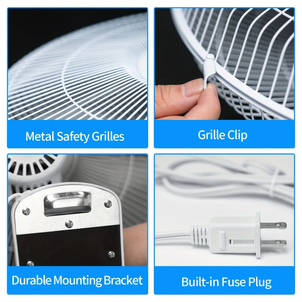 Wall Mounted Fan 18"/16" with 3 Speed Settings – Quiet Heavy Duty Electric Fan for Home, Garage & Industrial Use, Portable Shop Fan with Adjustable Tilt, Black or White
