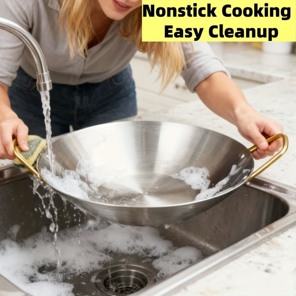 Stainless Steel Wok Set 2pcs 10in + 11in | Heavy Duty Non-Stick Frying Pan with Stainless Steel Handle – Dishwasher Safe Cookware for Home Kitchen & Outdoor Cooking