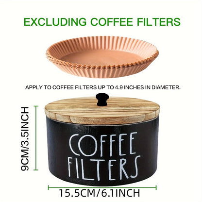 Coffee Filter Holder with Lid Rustic Wooden Storage Box for Coffee Filters and Accessories Farmhouse Style Countertop Organizer Dust-Proof Hardwood Container for Coffee Bar Kitchen Decor