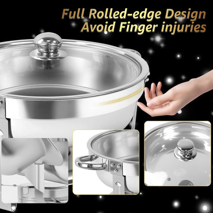 Golden Chafing Dish Buffet Set with Glass Lid 6QT Round Stainless Steel Food Warmer Chafer for Catering Party Dinners Weddings, Titanium Gold Finish, 2 & 4 Pack