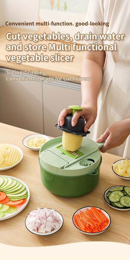 Vegetable Chopper 16-in-1 Heavy Duty Manual Food Processor with Container – Onion Dicer, Potato Slicer, Garlic Mincer, Carrot Cutter, Multi-Function Kitchen Veggie Chopper for Tomato, Pepper, Cucumber