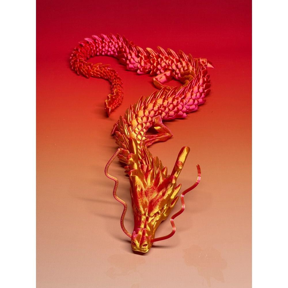 3D Printed Articulated Dragon Figurine 35.4" Giant Poseable Chinese Dragon Collectible Sculpture | Flexible Joints Fantasy Desk Decor for Home Office Car | Unique Gift for Dragon Collectors Mom Dad