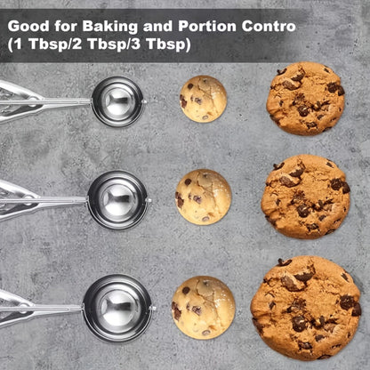 Ice Cream Scoop Set 3pcs Stainless Steel Cookie Scoop Trigger Release Fruit Scoop Watermelon Baller Dough Scoop for DIY Desserts Baking Ice Cream Shops