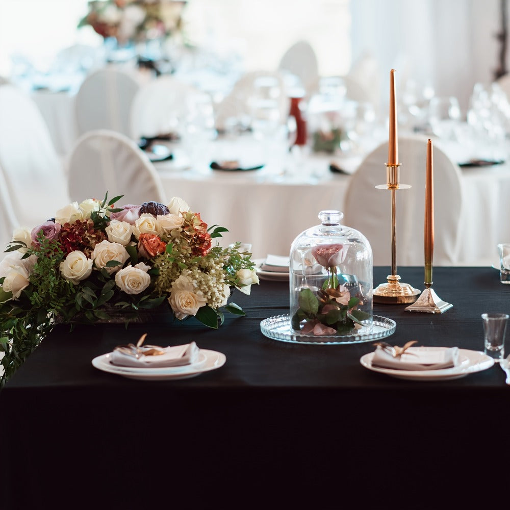 Spandex Stretch Fitted Tablecloths 2pcs 3pcs – 4ft 6ft 8ft Rectangular Elastic Table Covers, Wrinkle-Resistant in Black & White for Wedding, Banquet, Trade Show, Graduation & Party Decoration