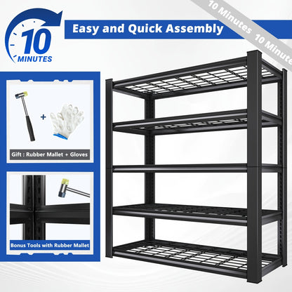 Heavy Duty Metal Garage Shelving Unit 72"H - Adjustable Steel Storage Shelf Rack for Garage, Basement & Warehouse