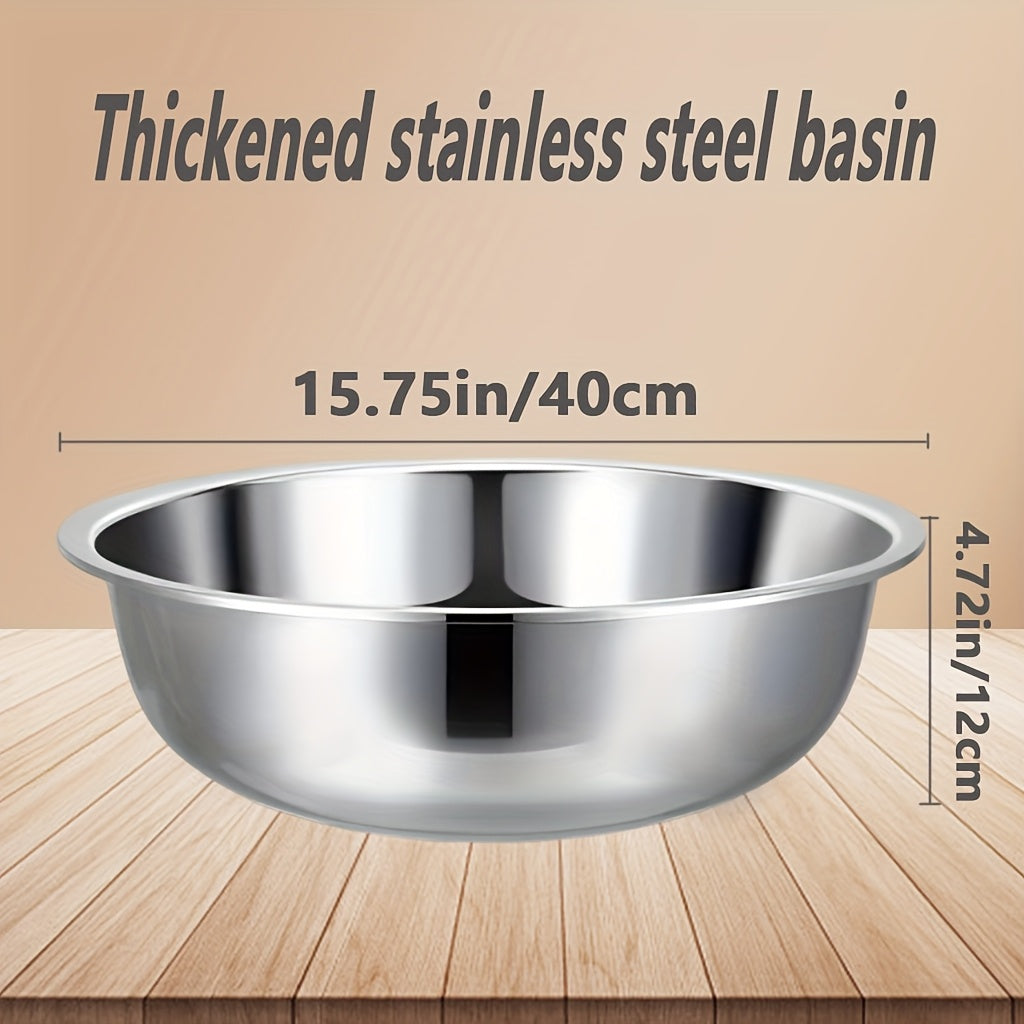 Stainless Steel Mixing Bowl Large 15.75 Inch with Footed Base – Rust-Resistant Salad Bowl, Vegetable & Fruit Washing Basin, Soaking Tub & Dish Pan for Home Kitchen, Durable & Easy to Clean