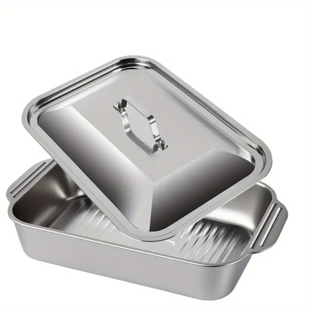 Stainless Steel Baking Trays with Lids – Large Capacity Sheet Pan Set for BBQ, Bread, Desserts, Seafood & Buffets | Family Gatherings, Outdoor Camping, Portable Food Trays