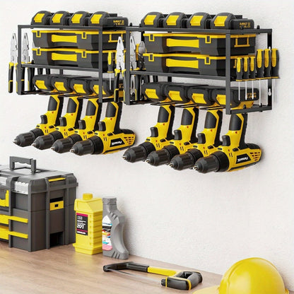 Power Drill Holder Wall Mount – Heavy Duty Tool Storage Rack with 3/4 Layer Floating Shelf | Cordless Drill Organizer | 4/6/8 Drill Holders Workshop Tool Rack for Garage & Workshop Organization