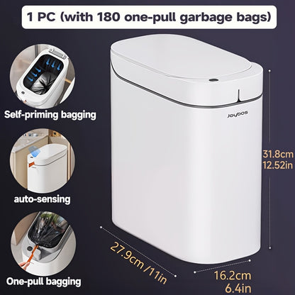 Automatic Sensor Trash Can Self-Emptying 3.8 Gallon with Drawstring Bags - Hands Free Infrared Smart Waste Bin for Bathroom Kitchen Bedroom Office Dorm Room