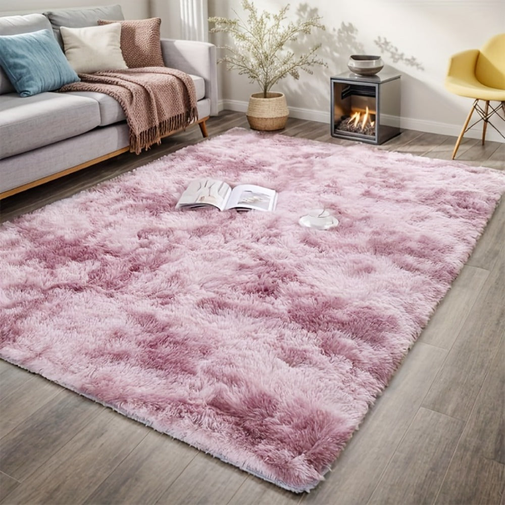 Fluffy Rug Plush Soft Indoor Carpet Non-Slip for Living Room Bedroom Hallway Runner Nursery Kids Play Area — Tie Dye & Solid Colors Multiple Sizes