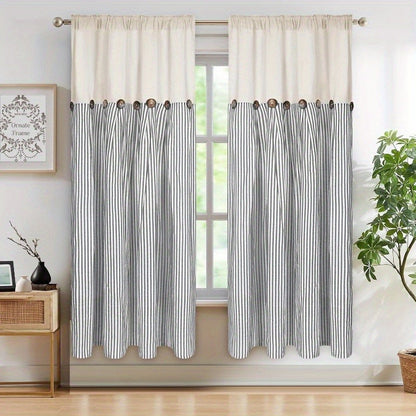 Bohemian Striped Patchwork Curtains, Semi-Sheer Rod Pocket Window Curtains for Bedroom Living Room Kitchen Cafe, Country Cottage Style, 1 or 2 Panels, Multiple Colors & Sizes
