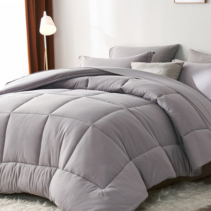 Comforter Set Soft Breathable Microfiber Bed in a Bag with Fitted Sheet Flat Sheet Pillowcases & Shams – All Season Fluffy Checkered Bedding Set Twin Full Queen King