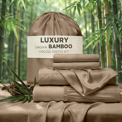 Cooling Bed Sheet Set 4 Piece Bamboo Rayon Deep Pocket Twin Full Queen King Extra Soft Wrinkle Fade Stain Resistant Hotel Luxury Pillowcase Bedroom Decor