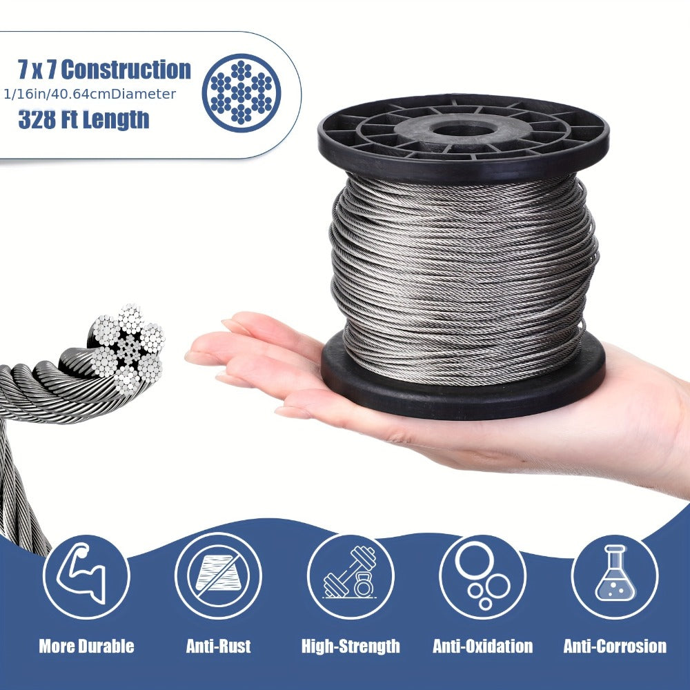 264Pcs Wire Rope Crimping Tool Kit 328ft – Stainless Steel Hook Eye Turnbuckle Thimble Aluminum Crimping Sleeve for Outdoor Garden Railing String Light Hanging