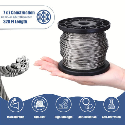 264Pcs Wire Rope Crimping Tool Kit 328ft – Stainless Steel Hook Eye Turnbuckle Thimble Aluminum Crimping Sleeve for Outdoor Garden Railing String Light Hanging