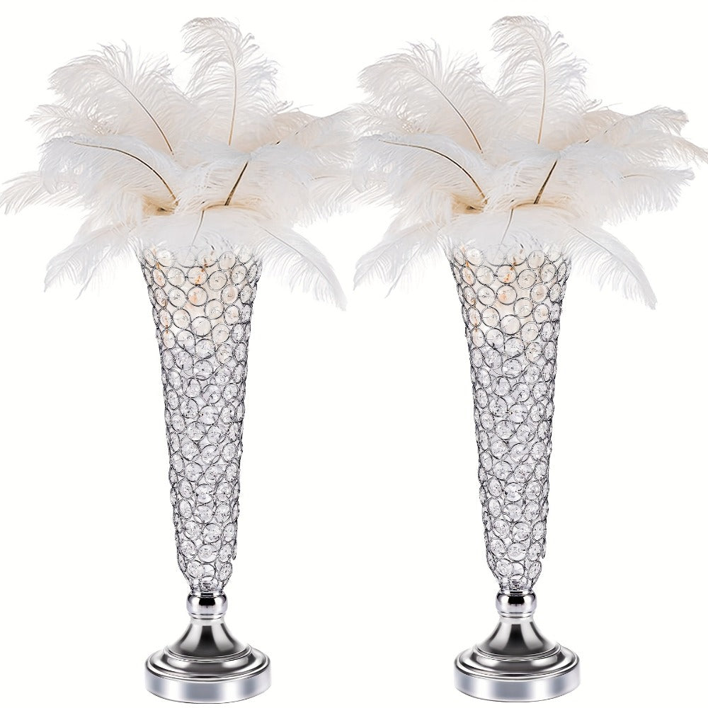 Crystal Trumpet Flower Vase Centerpieces for Wedding Table – Bling Wrought Crystal Vases for Party, Anniversary, Birthday, Banquet & Home Decor, Gold & Silver, 2pcs or 10pcs Set