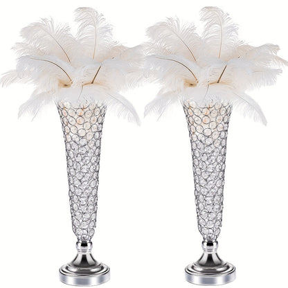 Crystal Trumpet Flower Vase Centerpieces for Wedding Table – Bling Wrought Crystal Vases for Party, Anniversary, Birthday, Banquet & Home Decor, Gold & Silver, 2pcs or 10pcs Set