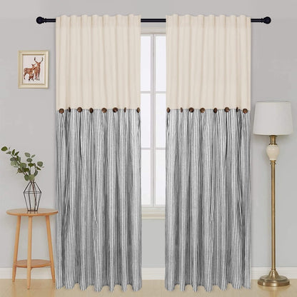 Bohemian Striped Patchwork Curtains, Semi-Sheer Rod Pocket Window Curtains for Bedroom Living Room Kitchen Cafe, Country Cottage Style, 1 or 2 Panels, Multiple Colors & Sizes